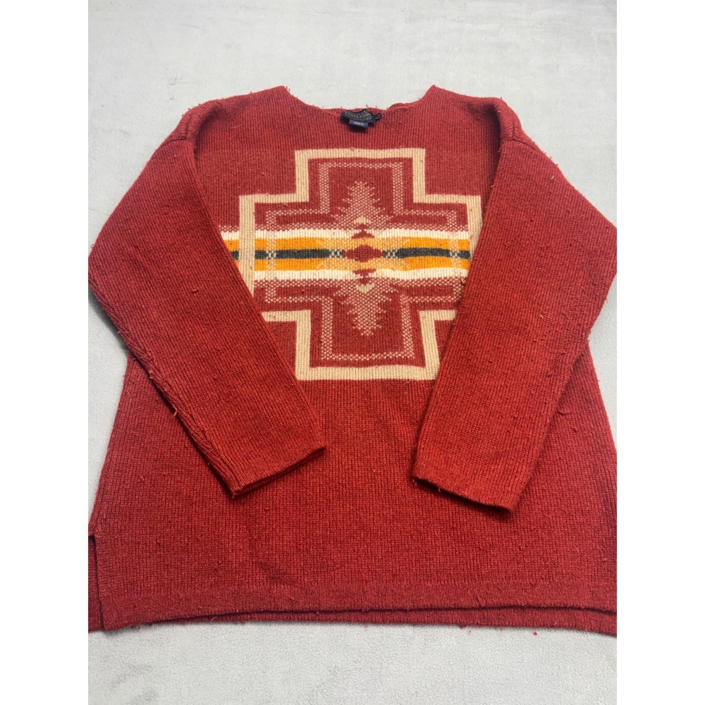 Pendleton Wool Sweater Mens Medium Red Southwestern Geometric Intarsia Pullover